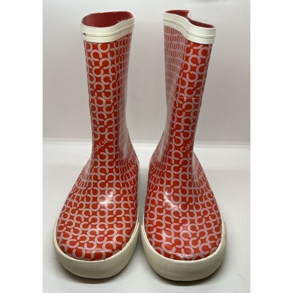 Coach Women's Sz 5B Ursula Rain Boot Rubber White/Red Boots - Picture 5 of 8
